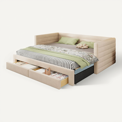 Lit Gigogne 90/180x190 Cm Avec 2 Tiroirs, Beige Lit Gigogne 90/180x190 Cm Avec 2 Tiroirs, Beige