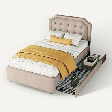 Lit Adulte 90x200cm Avec 2 Tiroirs Marron - Lit Avec Rangement Beige Bois Lit Adulte 90x200cm Avec 2 Tiroirs Marron - Lit Avec Rangement Beige Bois