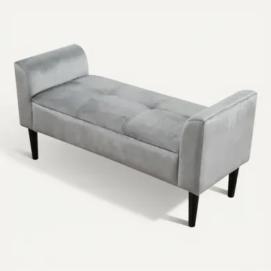 Banc Bout De Lit Velours Gris Avec Accoudoirs