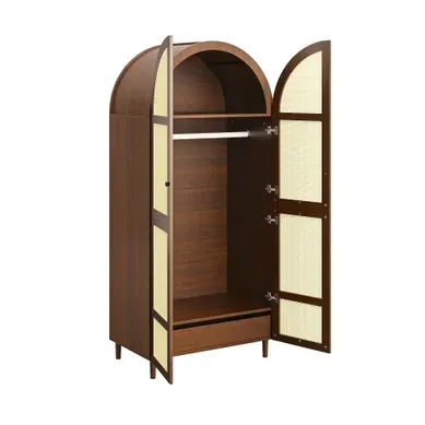Armoire Moderne À Portes Courbes, Avec 2 Portes, 1 Tiroir Et Un Espace Penderie, Marron Foncé Armoire Moderne À Portes Courbes, Avec 2 Portes, 1 Tiroir Et Un Espace Penderie, Marron Foncé