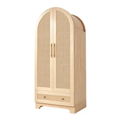 Armoire 2 Portes 70x55x170 Cm Avec Tiroirs, Bois Naturel Armoire 2 Portes 70x55x170 Cm Avec Tiroirs, Bois Naturel