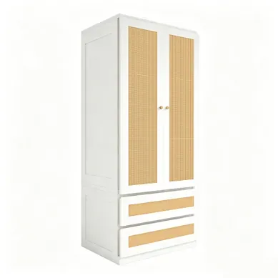Armoire 2 Portes 70x55x170 Cm Avec Tiroirs Et Rangement, Effet Rotin, Blanc Armoire 2 Portes 70x55x170 Cm Avec Tiroirs Et Rangement, Effet Rotin, Blanc