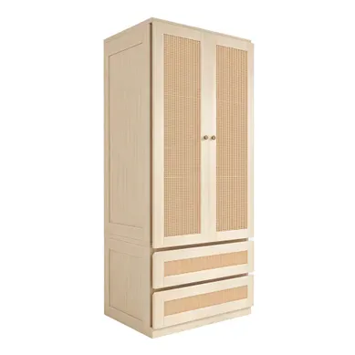 Armoire 2 Portes 70x55x170 Cm Avec Tiroirs Et Rangement, Effet Rotin, Bois Armoire 2 Portes 70x55x170 Cm Avec Tiroirs Et Rangement, Effet Rotin, Bois