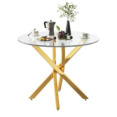 Table À Manger Ronde 80 Cm Avec Pieds Croisés, Doré