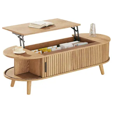 Table Basse Avec Portes Coulissantes Et Plateau Relevable Bois Naturel Table Basse Avec Portes Coulissantes Et Plateau Relevable Bois Naturel
