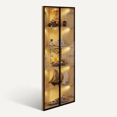 Vitrine LED-Angle Droit à 90°-Meuble de Rangement-Idéal petits espaces-En Verre-Chêne Vitrine LED-Angle Droit à 90°-Meuble de Rangement-Idéal petits espaces-En Verre-Chêne