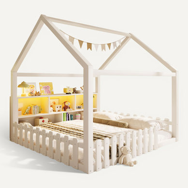 Lit Enfant 140x190 Cm Avec LED, Rangement Intégré Et Barrières, Blanc Lit Enfant 140x190 Cm Avec LED, Rangement Intégré Et Barrières, Blanc