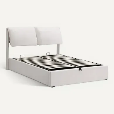 Lit Coffre 140x190 Avec 3 Tiroirs Et Tête De Lit Réglable En Velours, Beige Lit Coffre 140x190 Avec 3 Tiroirs Et Tête De Lit Réglable En Velours, Beige