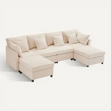 Canapé Convertible - Canapé D'angle 4 Places- Avec 2 Repose-pieds - 278x161x81cm - Beige