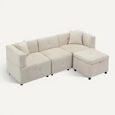 Canapé Fixe - Canapé D'angle 3 Places- Avec 1 Repose-pieds - 204x126x69cm - Beige Canapé Fixe - Canapé D'angle 3 Places- Avec 1 Repose-pieds - 204x126x69cm - Beige