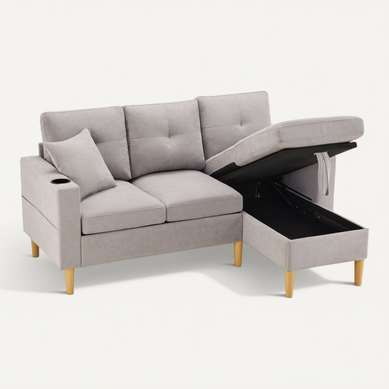 Canapé D'angle 3 Places- Grand Espace De Rangement - 175x129x90cm - Gris Clair Canapé D'angle 3 Places- Grand Espace De Rangement - 175x129x90cm - Gris Clair