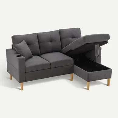 Canapé fixe - Canapé D'angle 3 Places - 175x129x90cm - Gris Foncé Canapé fixe - Canapé D'angle 3 Places - 175x129x90cm - Gris Foncé