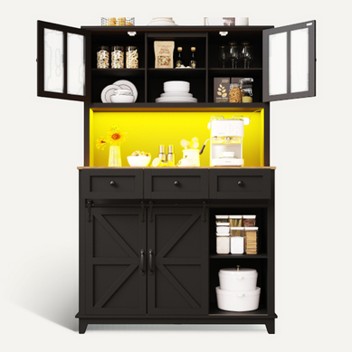 Buffet De Cuisine LED Avec Éclairage Musical- Rustique Moderne -sécurité Anti-basculement-noir