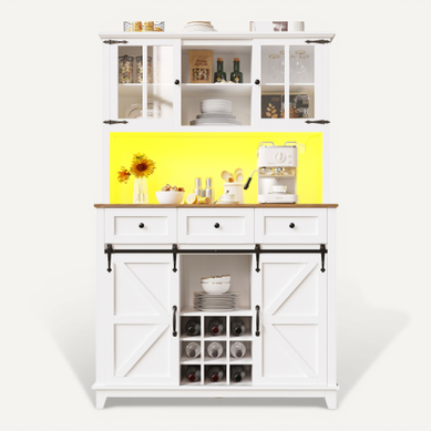 Buffet De Cuisine LED Avec Éclairage Musical - Rustique Moderne -sécurité Anti-basculement-blanc