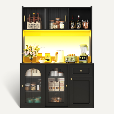 Buffet De Cuisine LED Avec Éclairage Musical- Cuisine Hauts -sécurité Anti-basculement-noir Buffet De Cuisine LED Avec Éclairage Musical- Cuisine Hauts -sécurité Anti-basculement-noir