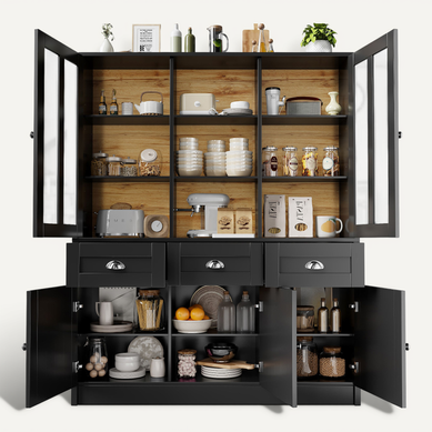 Buffet De Cuisine-140×38,5×175cm-meuble De Cuisine-avec Tiroirs-cuisine, Salon-noir Buffet De Cuisine-140×38,5×175cm-meuble De Cuisine-avec Tiroirs-cuisine, Salon-noir