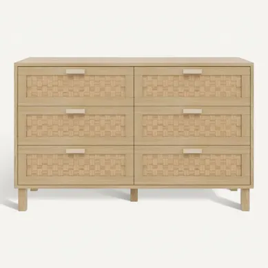 Commode 6 Tiroirs Aspect Rotin - Naturel Commode 6 Tiroirs Aspect Rotin - Naturel