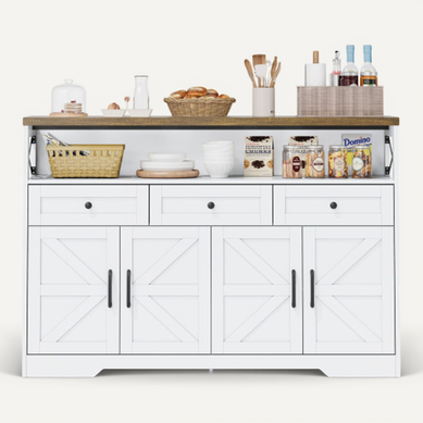 Buffet De Cuisine Avec Rangement-meubles De Cuisine Bas Avec 4 Portes Et 3 Tiroirs-blanc