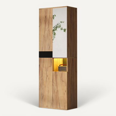 Vitrine Multifonctionnelle-armoire Avec Miroir-un Compartiment De Rangement Ouvert-noir Et Naturel Vitrine Multifonctionnelle-armoire Avec Miroir-un Compartiment De Rangement Ouvert-noir Et Naturel