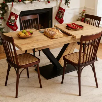 Table à Manger Extensible-4-6 Personnes-120-160 cm-Piètement en V-Naturel Table à Manger Extensible-4-6 Personnes-120-160 cm-Piètement en V-Naturel