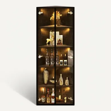 Vitrine LED-Angle Droit à 90°-Meuble de Rangement-Idéal petits espaces-En Verre-Noir Vitrine LED-Angle Droit à 90°-Meuble de Rangement-Idéal petits espaces-En Verre-Noir
