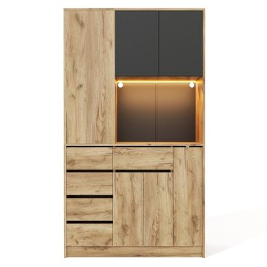 Buffet De Cuisine-armoire Haute-avec Étagères Réglables-led-prises Intégré (usb/type-c)-naturel Buffet De Cuisine-armoire Haute-avec Étagères Réglables-led-prises Intégré (usb/type-c)-naturel