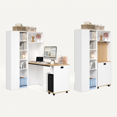Bureau Pliant-bibliothèque Bureau 2-en-1 Avec Prises Intégrées-sécurité Anti-basculementblanc Bureau Pliant-bibliothèque Bureau 2-en-1 Avec Prises Intégrées-sécurité Anti-basculementblanc