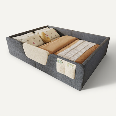 Lit Enfant 140x190 Cm - En Velours Avec Barrières Amovibles - Rangement Intégré - Gris Lit Enfant 140x190 Cm - En Velours Avec Barrières Amovibles - Rangement Intégré - Gris