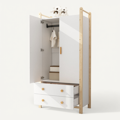 Armoire Enfant Avec 2 Portes, 2 Tiroirs Et Penderie Blanc Armoire Enfant Avec 2 Portes, 2 Tiroirs Et Penderie Blanc