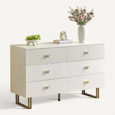 Commode En Métal Avec 6 Tiroirs Et Pieds, Blanc Commode En Métal Avec 6 Tiroirs Et Pieds, Blanc