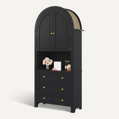 Buffet De Cuisine Avec 2 Portes Et 3 Tiroirs Noir