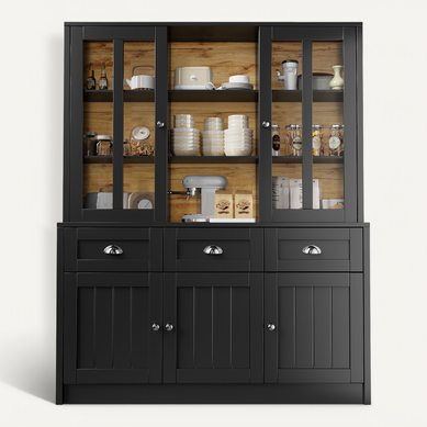 Buffet De Cuisine Avec 5 Portes, 3 Tiroirs Et 3 Niches Noir