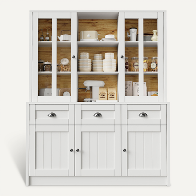 Buffet De Cuisine Avec 5 Portes, 3 Tiroirs Et 3 Niches Blanc