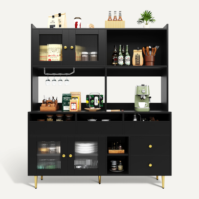 Buffet De Cuisine Avec 4 Portes, 5 Tiroirs Et 5 Niches Noir