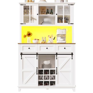 Buffet De Cuisine Avec LED, 2 Portes, 2 Portes Coulissantes Et 3 Tiroirs Blanc