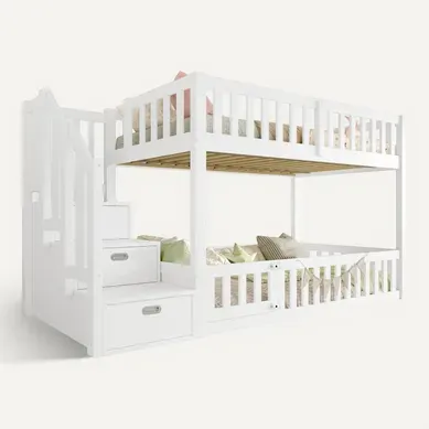 Lit Mezzanine 90x200cm Avec 3 Escaliers De Rangement Et Barrière Blanc Lit Mezzanine 90x200cm Avec 3 Escaliers De Rangement Et Barrière Blanc
