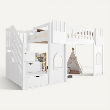 Lit Mezzanine 90x200cm Avec 3 Escaliers De Rangement Blanc Lit Mezzanine 90x200cm Avec 3 Escaliers De Rangement Blanc