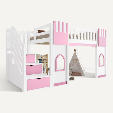 Lit Mezzanine 90x200cm Avec 3 Escaliers De Rangement Rose Lit Mezzanine 90x200cm Avec 3 Escaliers De Rangement Rose