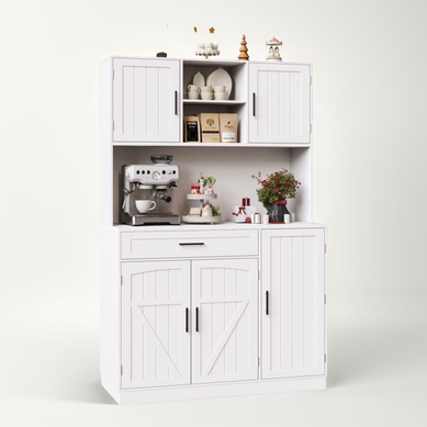 Buffet De Cuisine Avec LED, 5 Portes Et 1 Tiroir Blanc