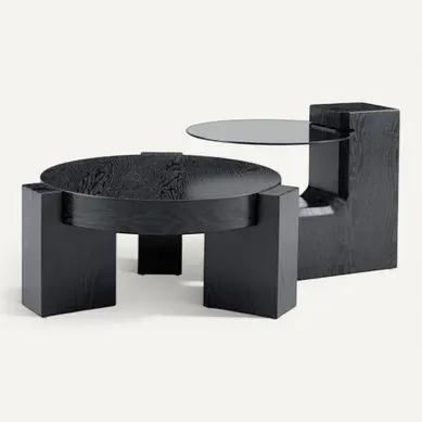 Table Basse / Séparable En Deux Tables D'appoint-en Bois-noir Table Basse / Séparable En Deux Tables D'appoint-en Bois-noir