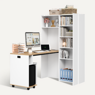 Bureau angle Avec USB, Bureau Pliable Et 6 Étagères Blanc Bureau angle Avec USB, Bureau Pliable Et 6 Étagères Blanc