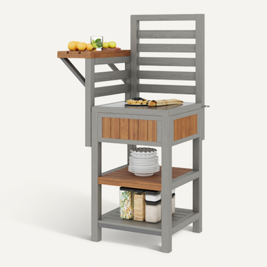 Meuble De Jardin-meuble De Rangement Avec Plan De Travail En Inox-en Bois Massif-naturel Meuble De Jardin-meuble De Rangement Avec Plan De Travail En Inox-en Bois Massif-naturel
