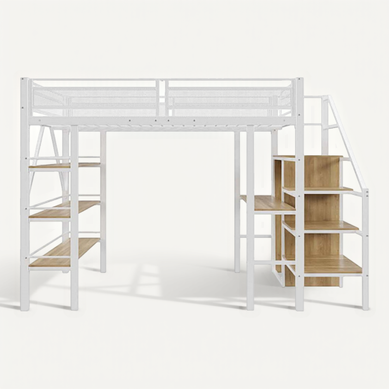 Lit Mezzanine 140x200 Cm Avec Bureau, Armoire, étagères Et Escalier De Rangement,blanc Lit Mezzanine 140x200 Cm Avec Bureau, Armoire, étagères Et Escalier De Rangement,blanc