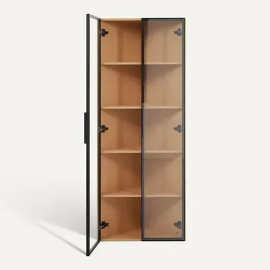 Vitrine D'angle En Verre 62x35x160cm Avec 2 Portes Et LED Imitation Chêne Vitrine D'angle En Verre 62x35x160cm Avec 2 Portes Et LED Imitation Chêne