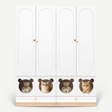 Armoire Enfant-2 Pièces-meuble De Chambre-avec Penderie-avec Panier Pour Chat-en Mdf-blanc Armoire Enfant-2 Pièces-meuble De Chambre-avec Penderie-avec Panier Pour Chat-en Mdf-blanc