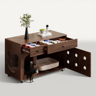 Pour Litière Chat Avec Plateau Amovible, 100x45x66 Cm, Bois Foncé Pour Litière Chat Avec Plateau Amovible, 100x45x66 Cm, Bois Foncé