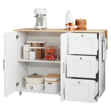 Ilot Central Cuisine Comptoir Avec 3 Tiroirs, Blanc