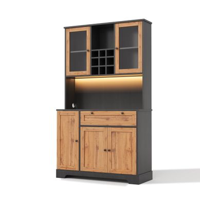 Buffet De Cuisine Avec étagères Ajustables Et LED Intégrée, Bois Buffet De Cuisine Avec étagères Ajustables Et LED Intégrée, Bois