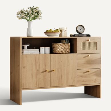 Buffet De Cuisine 105 Cm Avec 2 Portes Et 3 Tiroirs, Bois Buffet De Cuisine 105 Cm Avec 2 Portes Et 3 Tiroirs, Bois