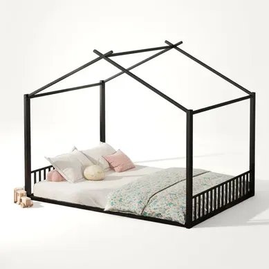 Lit Enfant Lit Cabane 140 X 200cm En Métal Noir Lit Enfant Lit Cabane 140 X 200cm En Métal Noir